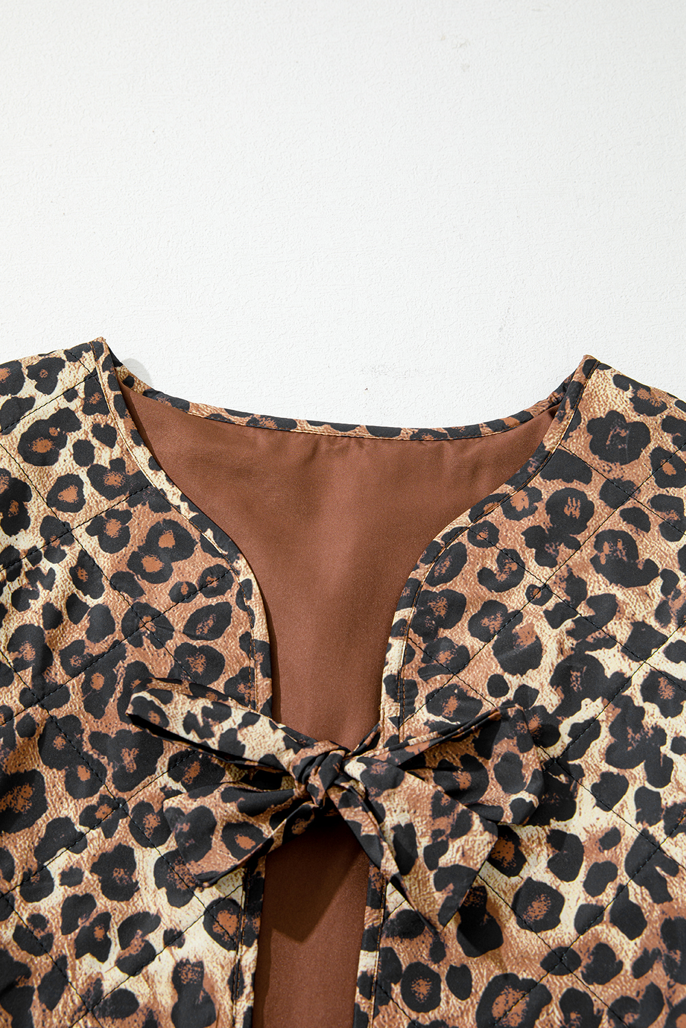 Khaki Leopard Quilted Tie Front Jacket - loveforevers