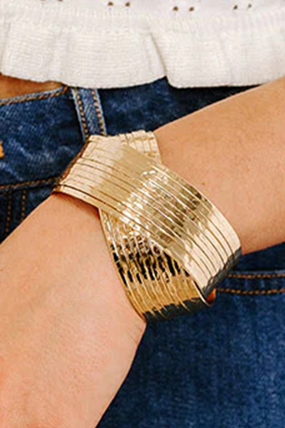 Gold Textured Crossover Metal Cuff Bracelet - loveforevers