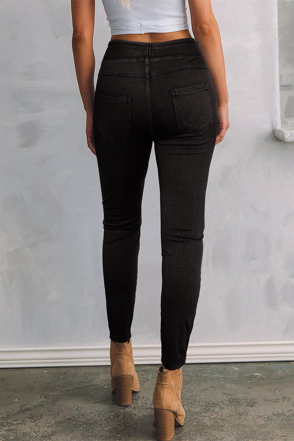 Black Solid Color High Waist Stretchy Slim Fit Jeggings - loveforevers