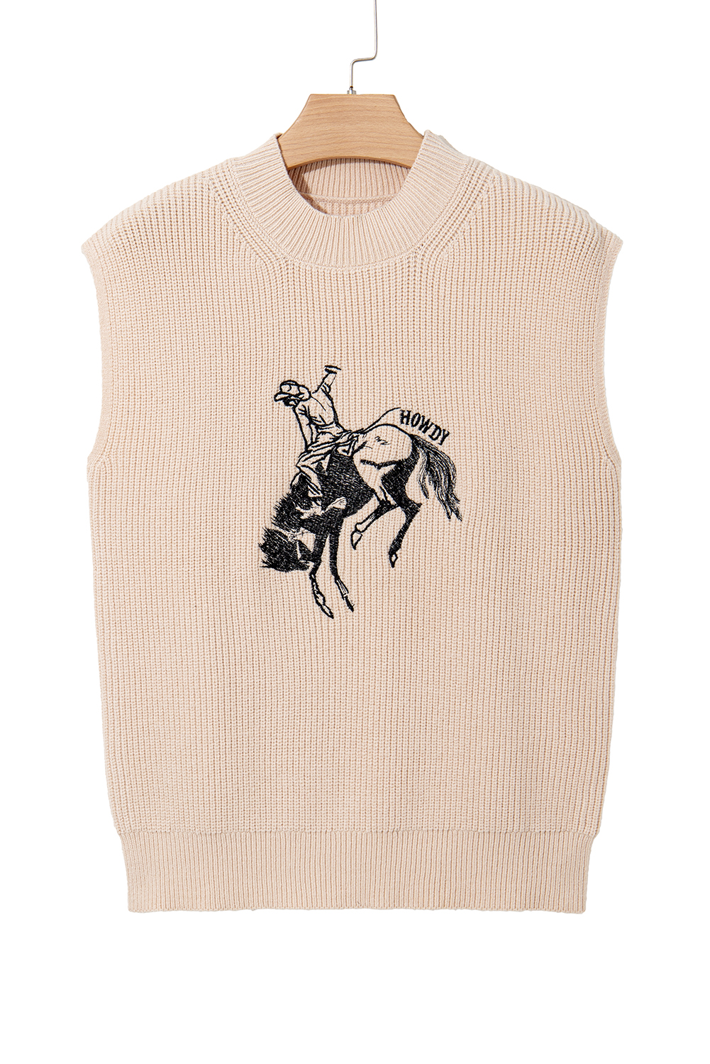 Black Western Cowboy Embroidery Round Neck Sleeveless Sweater - loveforevers