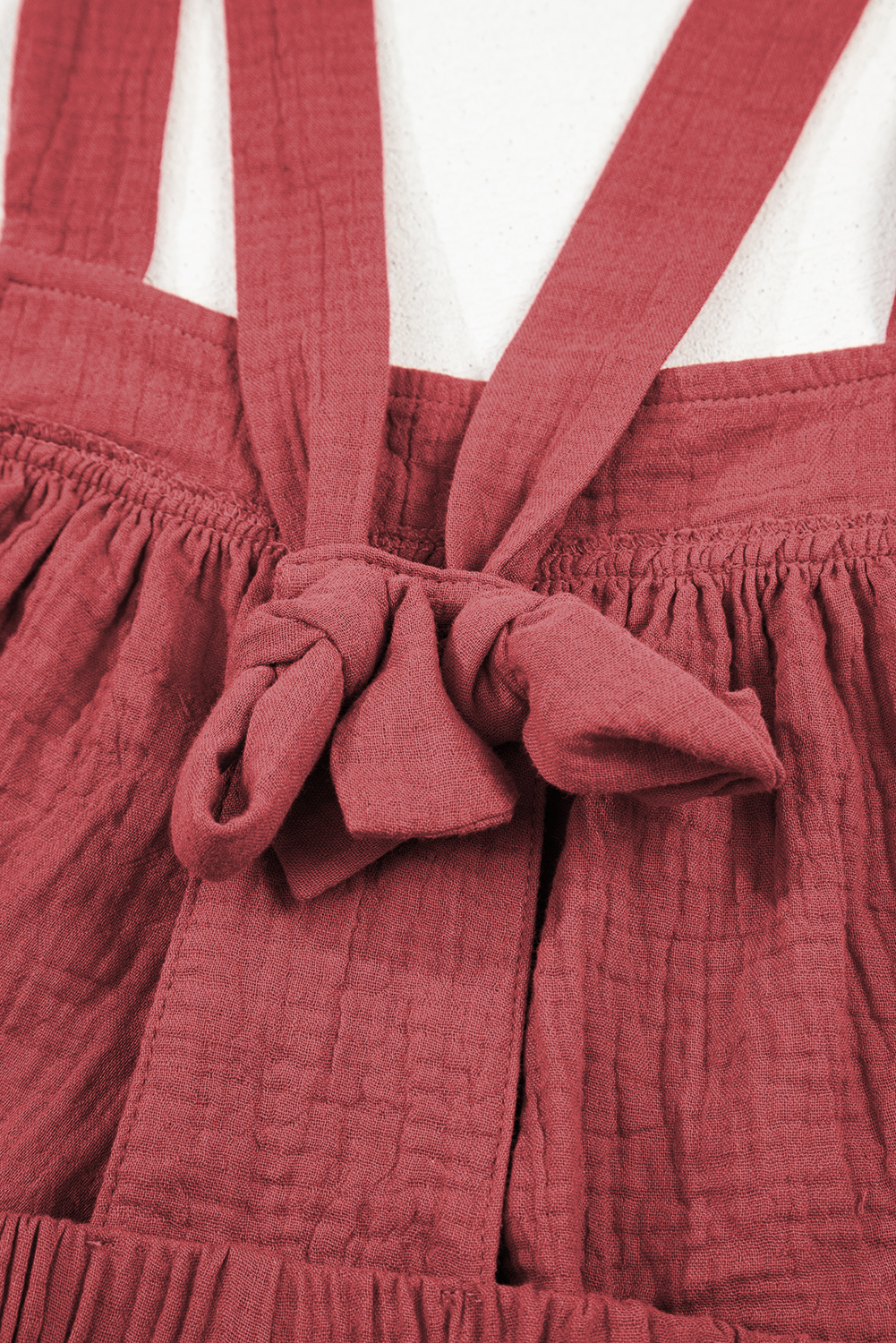 Red Clay Knotted Back Strap Cotton Bib Jumpsuit - loveforevers