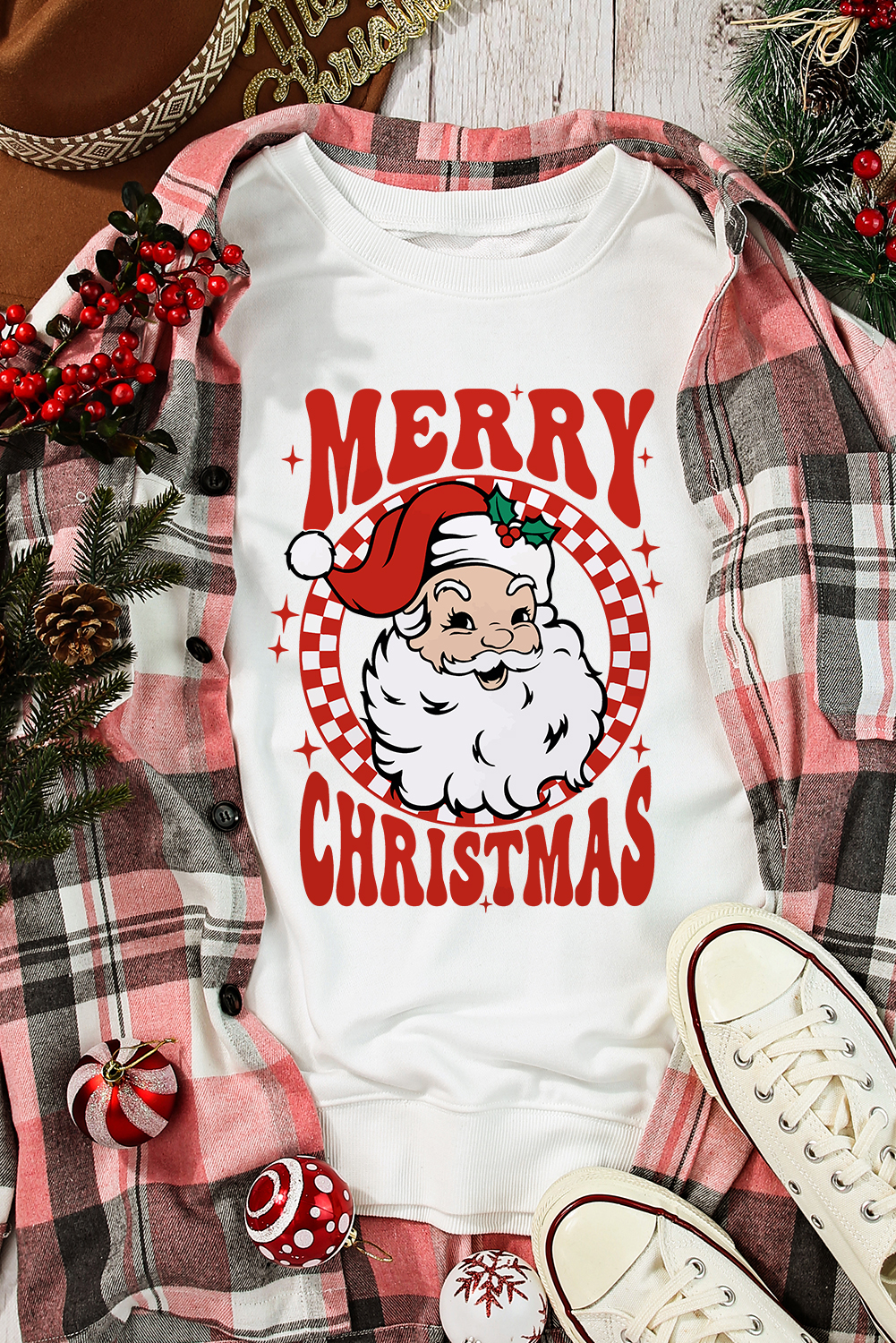 Beige MERRY CHRISTMAS Christmas Claus Graphic Drop Shoulder Sweatshirt - loveforevers