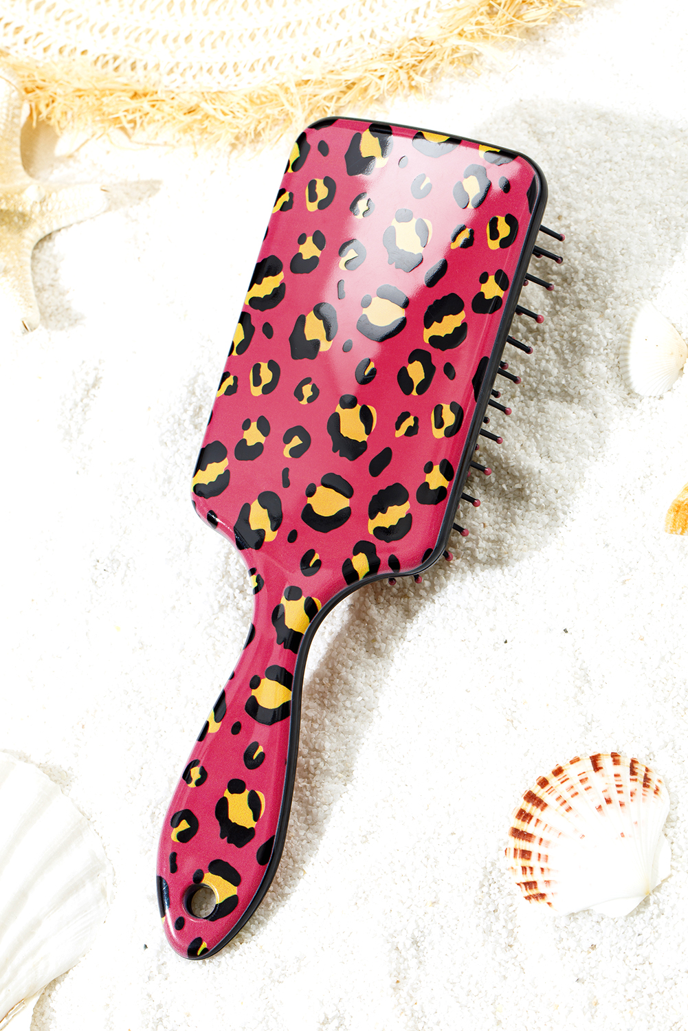 Strawberry Pink Leopard Print Long Handle Air Cushion Comb - loveforevers