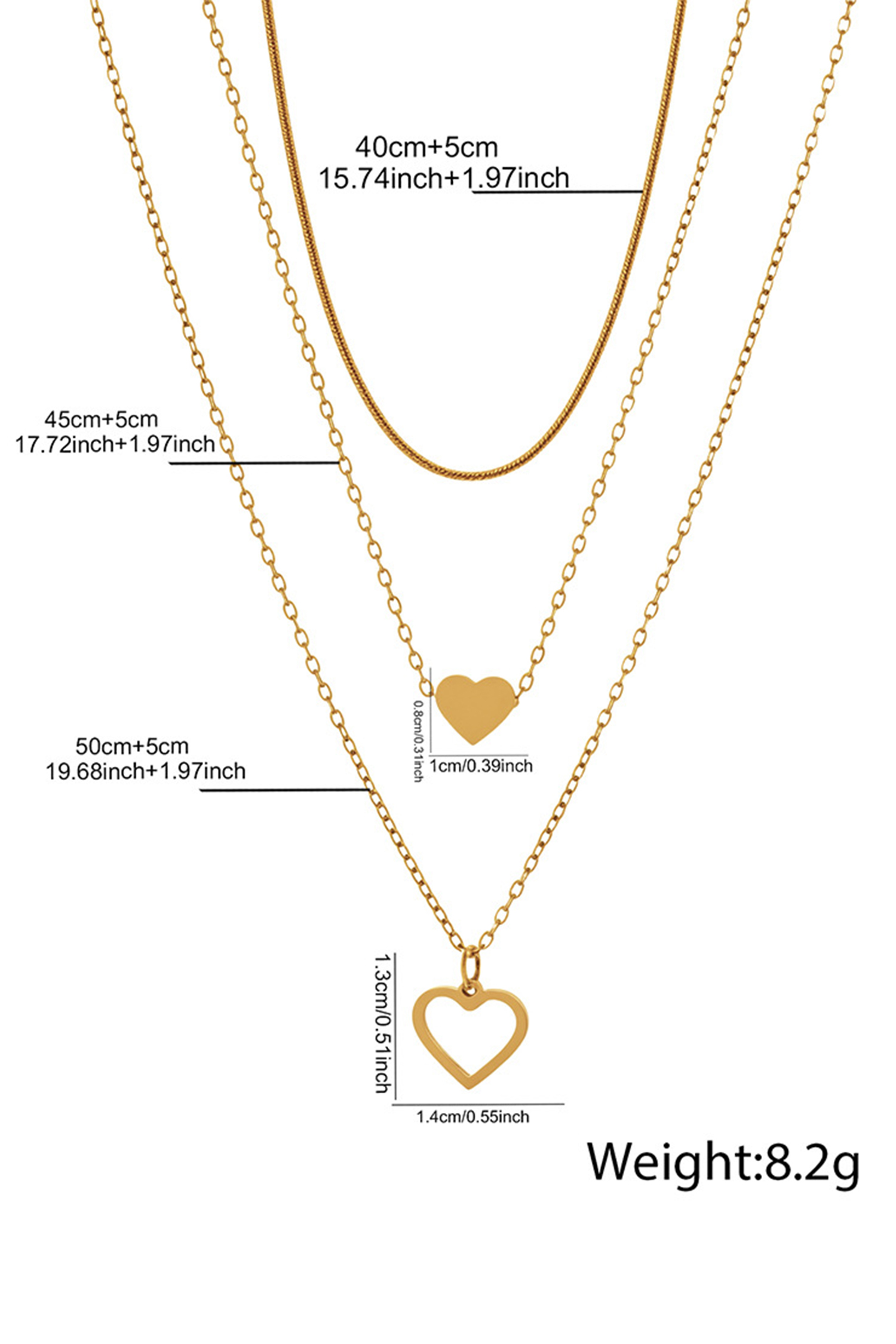 Gold Plated Triple Layered Heart Necklace Set - loveforevers