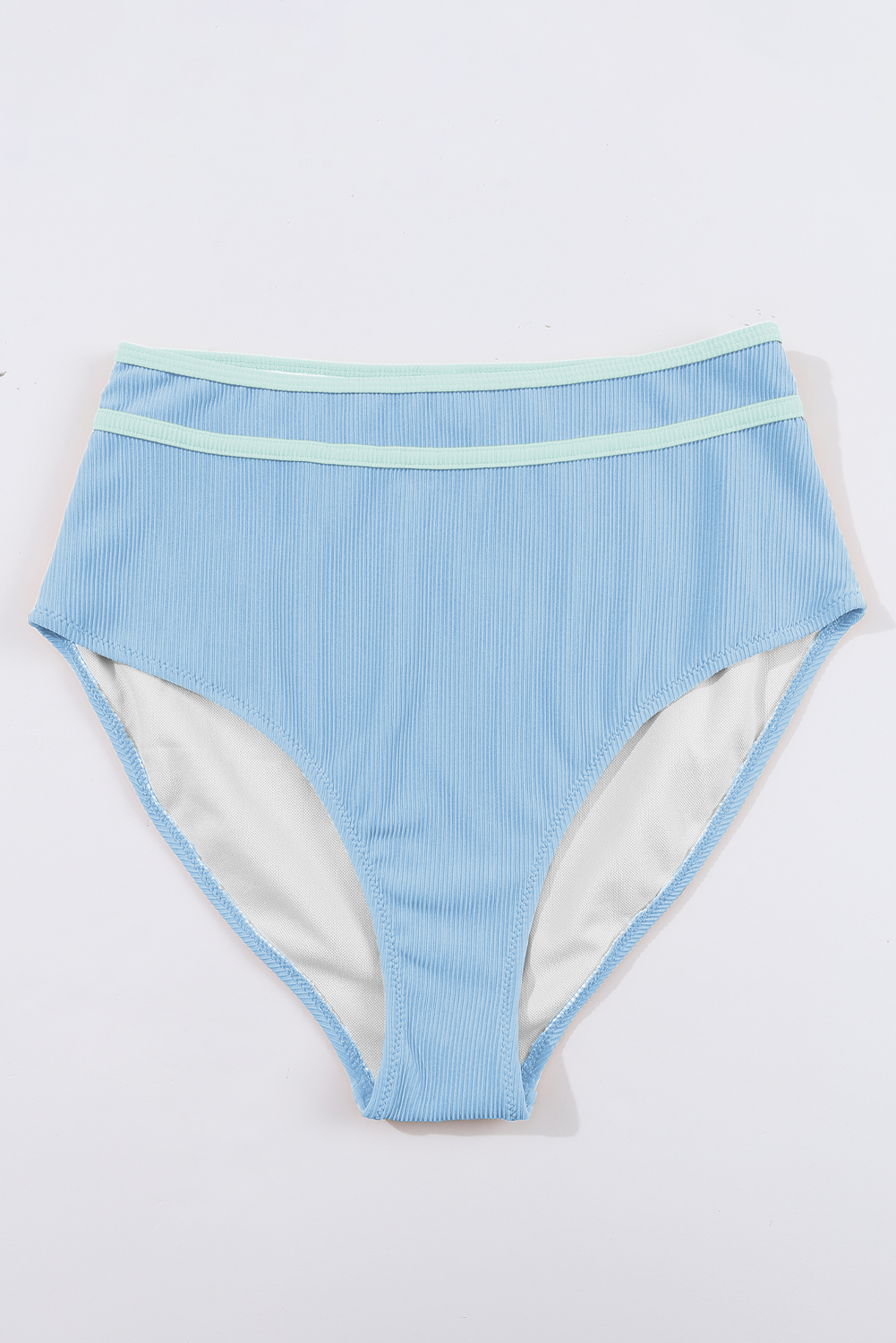 Beau Blue Stylish Ribbed Contrast Trim Spaghetti Straps 2pcs Bikini Swimsuit - loveforevers