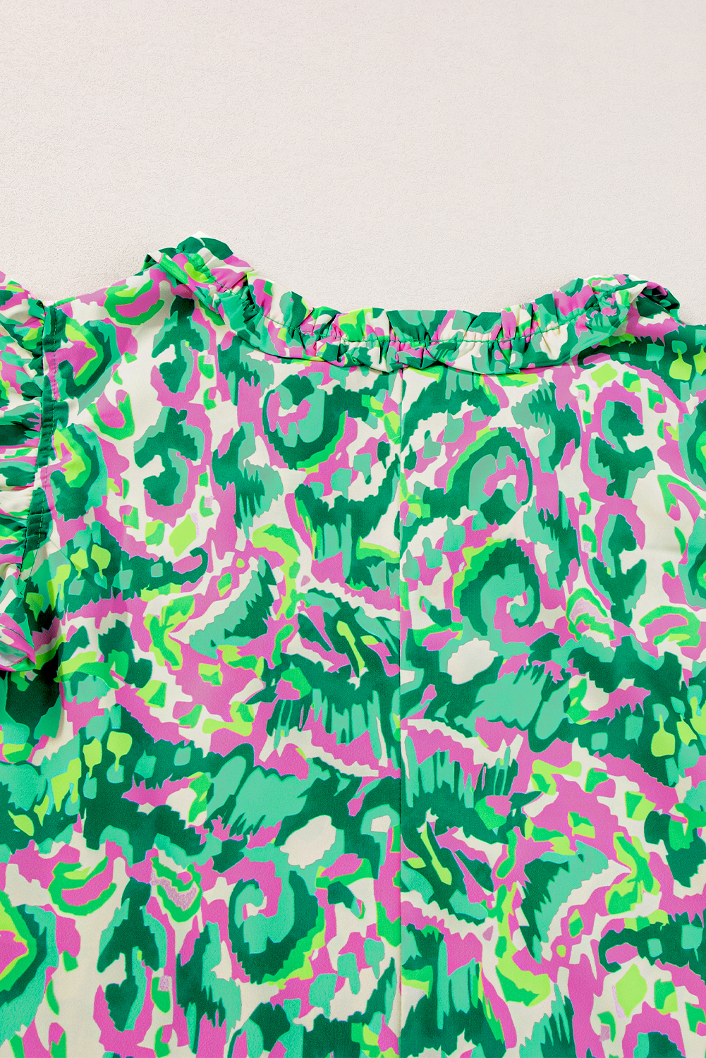 Green Abstract Print Ruffled Trim Tied Split Neck Tank Top - loveforevers