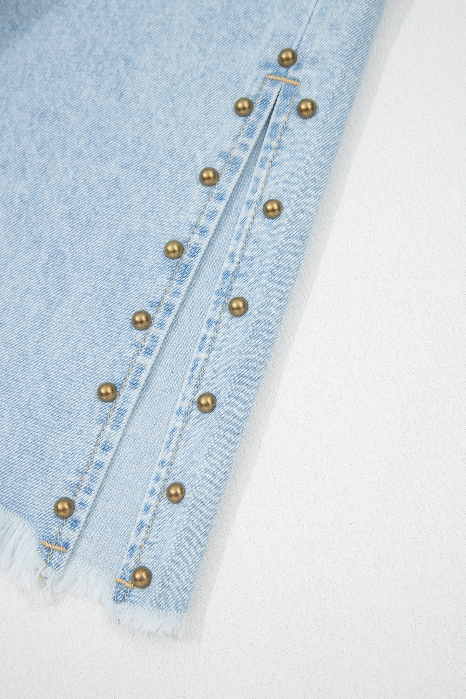 Beau Blue Studded Side Slit Leg Frayed Pocketed Wide Leg Jeans - loveforevers