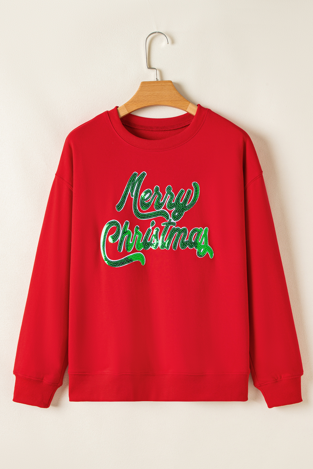 Red Merry Christmas Crewneck Drop Shoulder Loose Sweatshirt - loveforevers