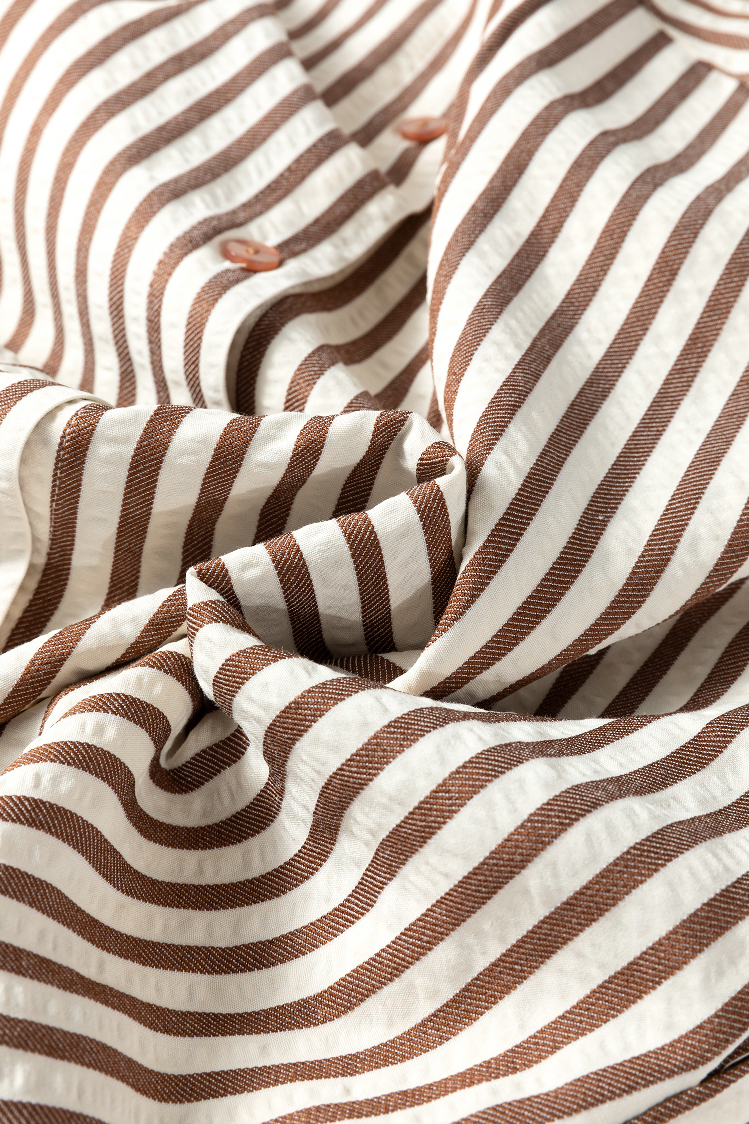 Brown Stripe Textured 3/4 Sleeve Round Hem Split Midi Shirt Dress - loveforevers