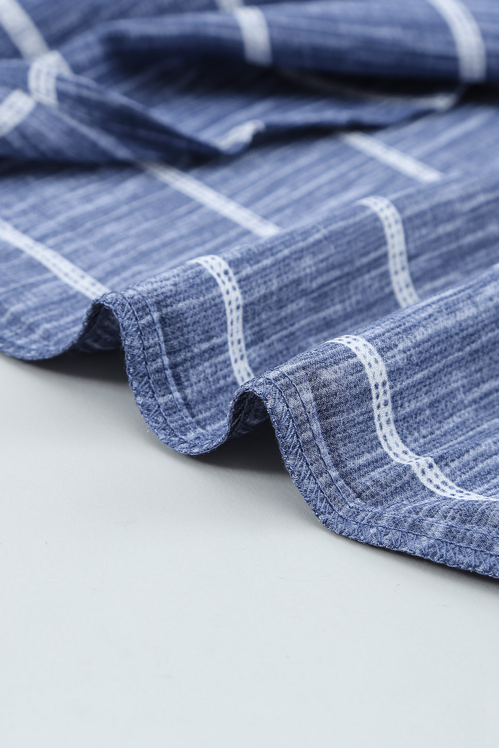 Blue Striped Print V Neck Half Buttons Loose Blouse - loveforevers