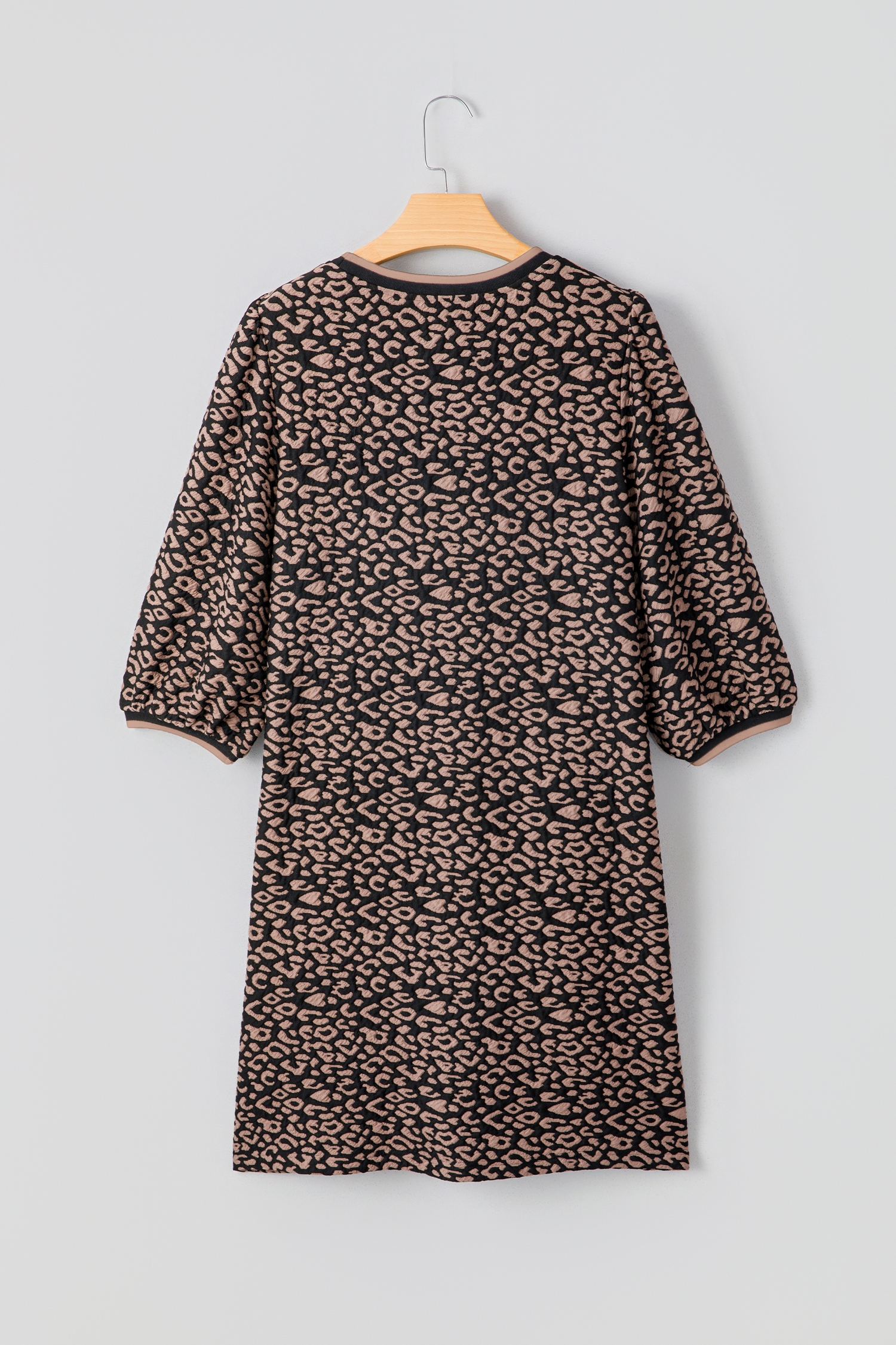 Black Leopard Print Bubble Sleeve Shift Mini Dress - loveforevers