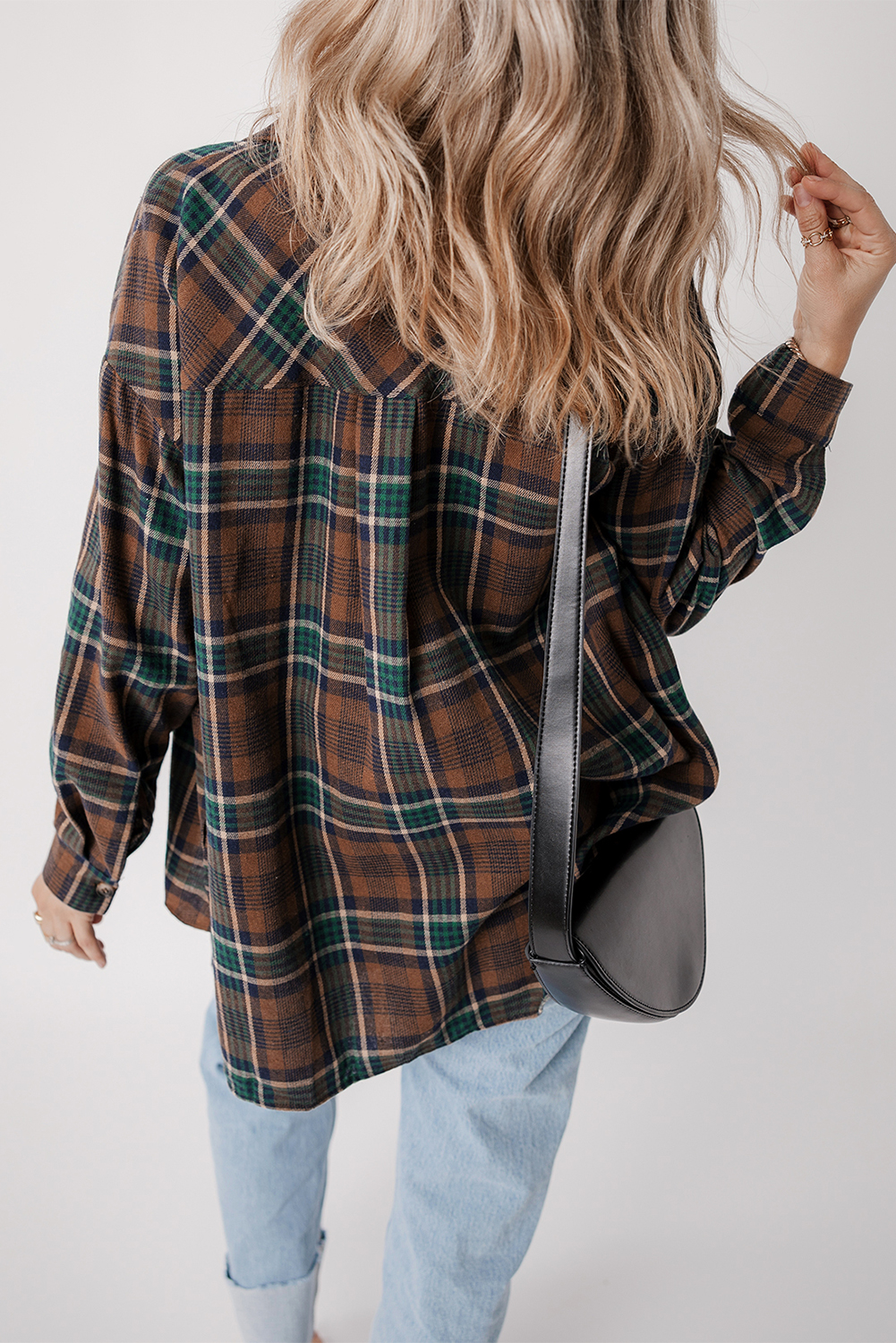 Brown Plaid Print Chest Pockets Buttoned Shirt Jacket - loveforevers