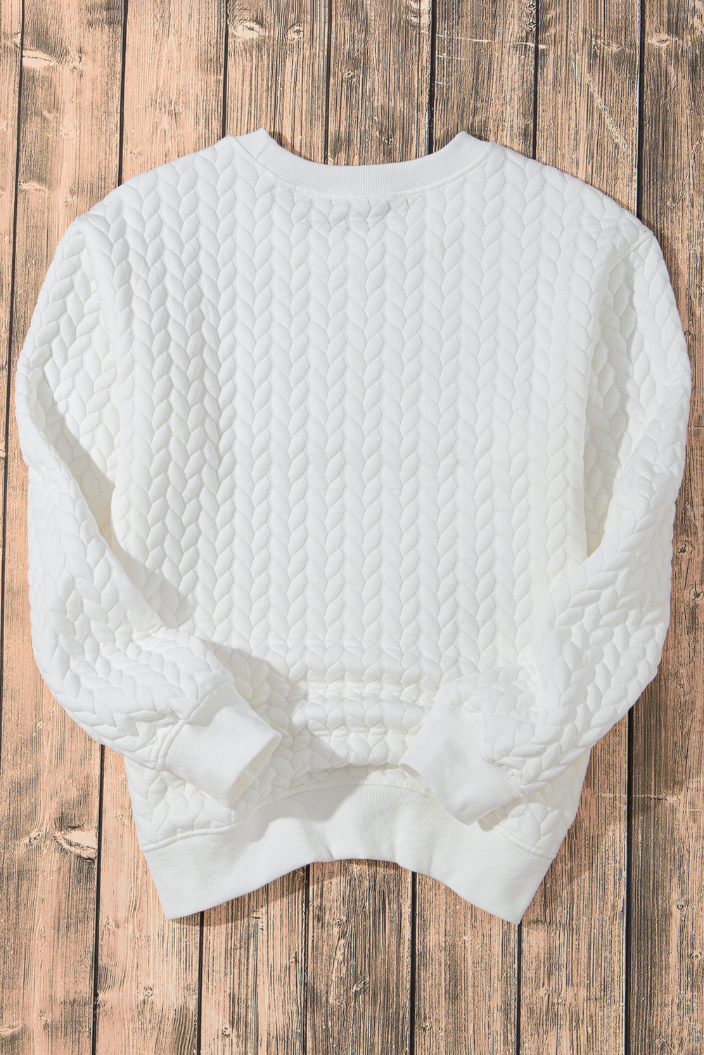 White LOVE Chenille Embroidered Cable Knit Pullover Sweatshirt - loveforevers