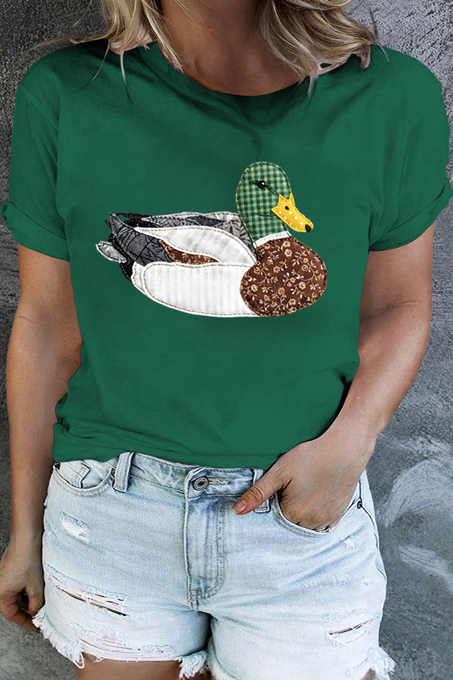 Khaki Flying Mallard Print Crew Neck T Shirt - loveforevers