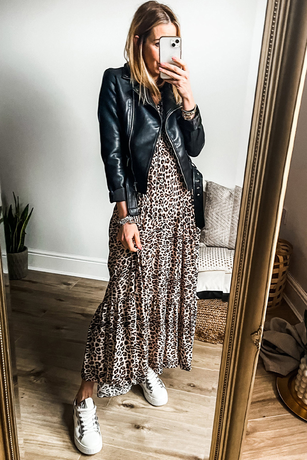 Apricot Leopard Print Tiered Wide Sleeve Maxi Dress - loveforevers