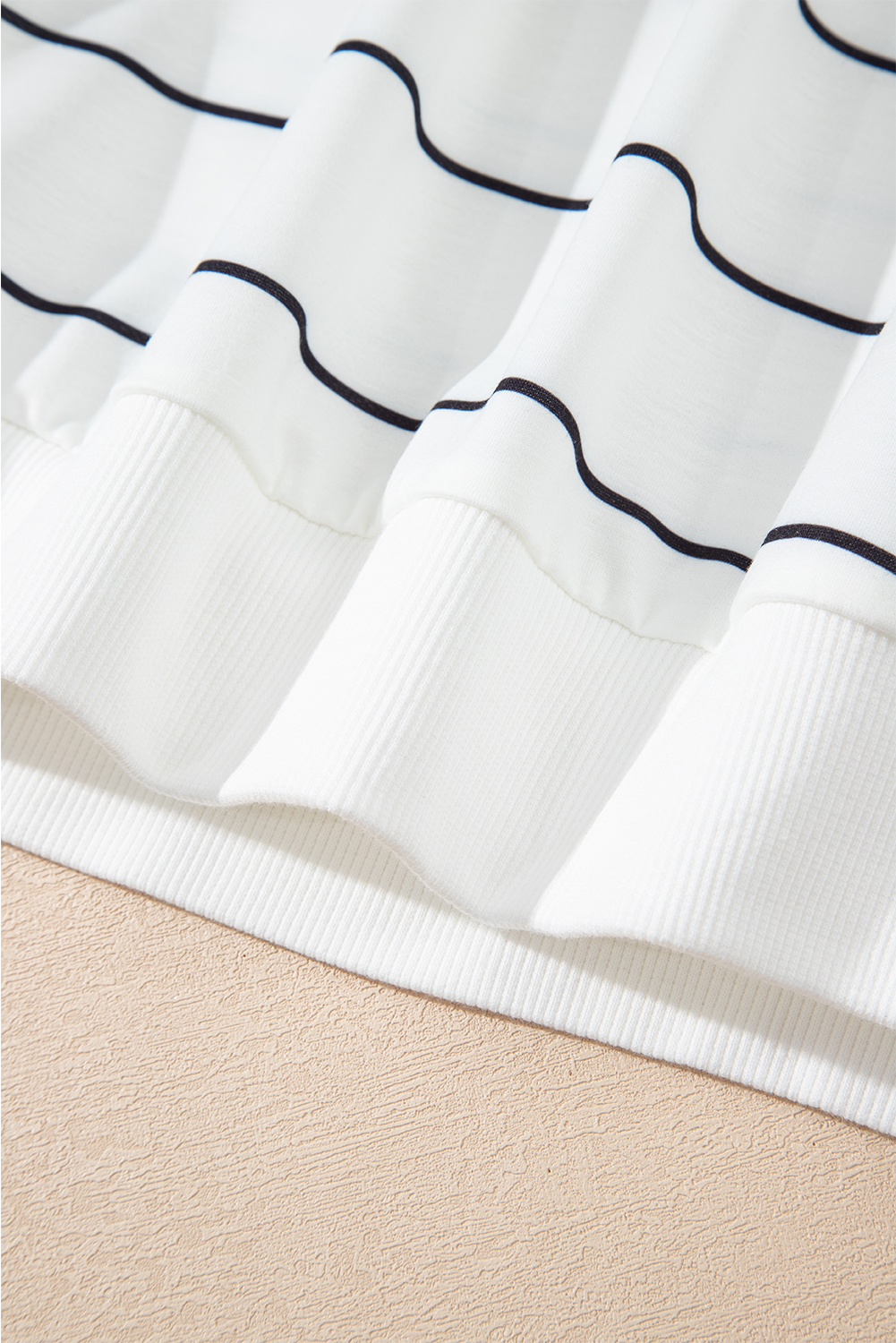White Zip V Neck Casual Stripe Print Drop Shoulder Long Sleeve Top - loveforevers