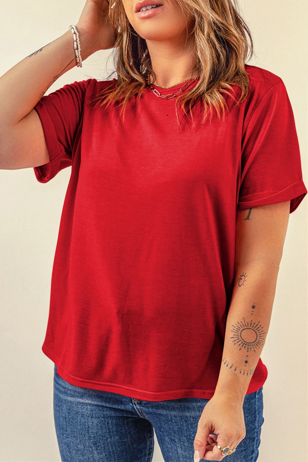 Khaki Casual Plain Crew Neck Tee - loveforevers