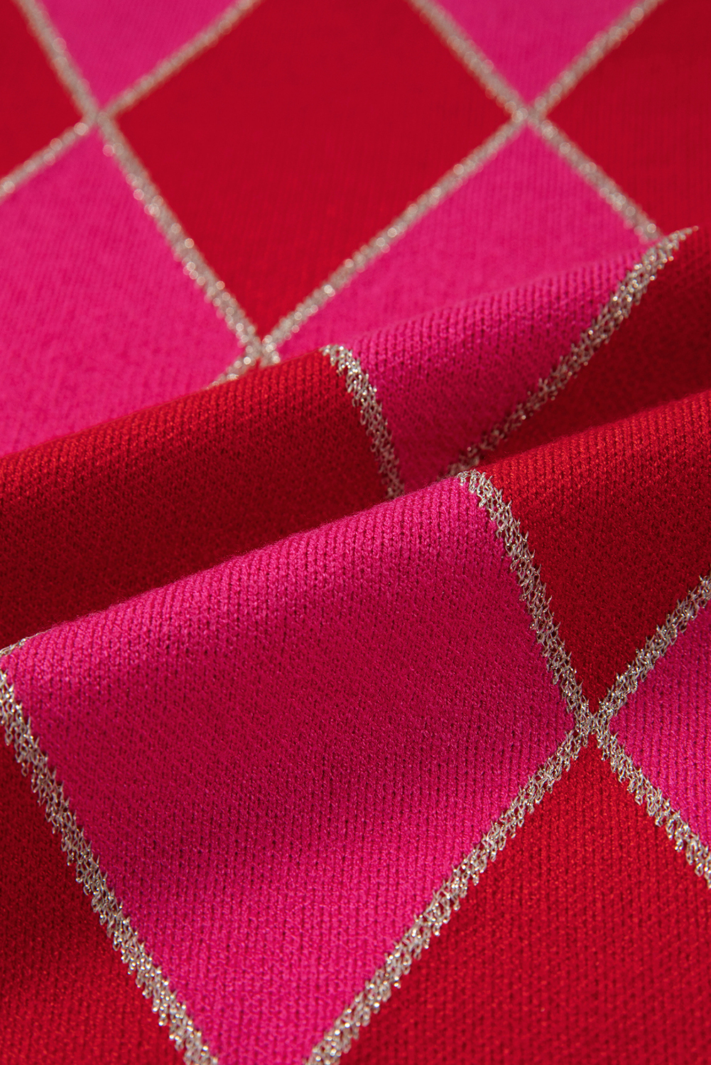 Rose Glitter Trim Rhombus Pattern Knit Sweater Vest - loveforevers