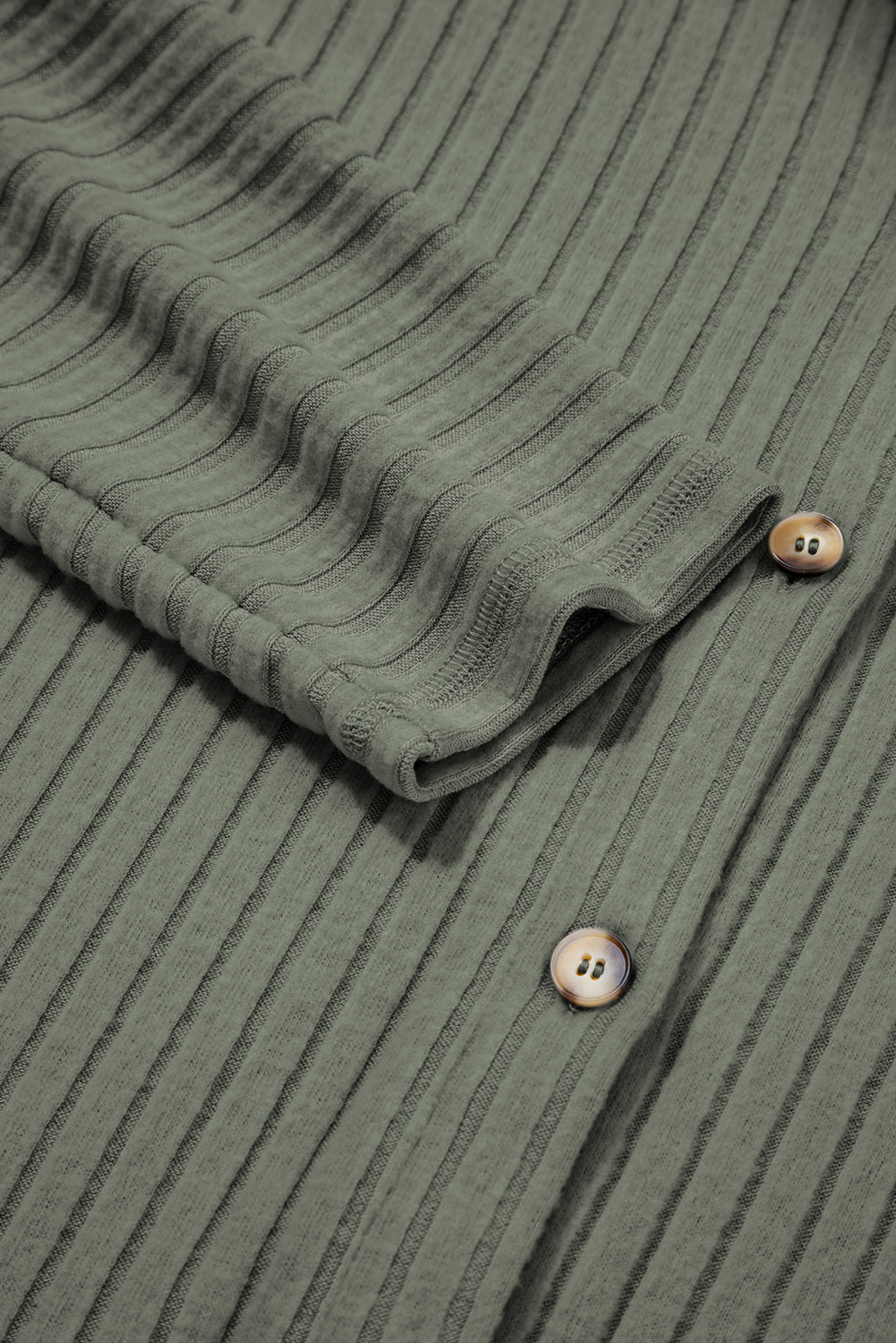 Mist Green Thermal Ribbed Texture Drop Shoulder Button Up Shacket - loveforevers