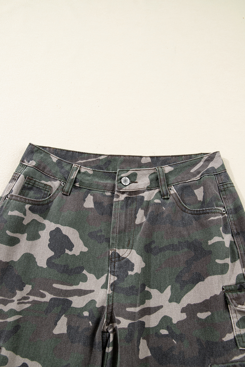 Green Camo Denim Cargo Wide Leg Pants - loveforevers