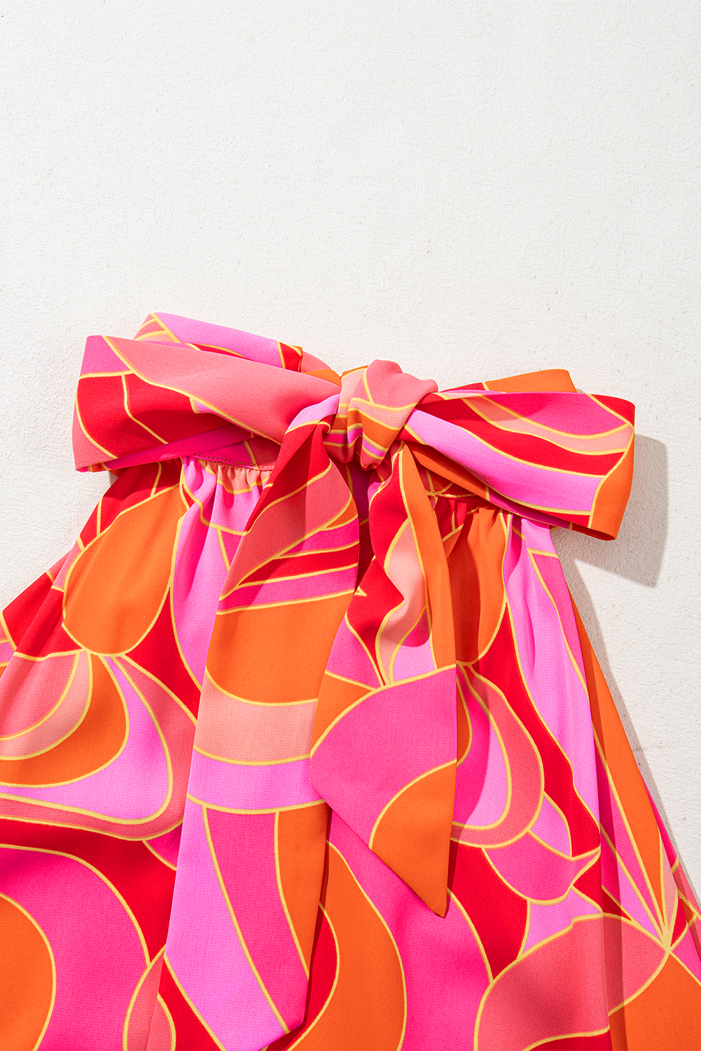 Rose Abstract Printed High Neck Knotted Nape Sleeveless Maxi Dress - loveforevers