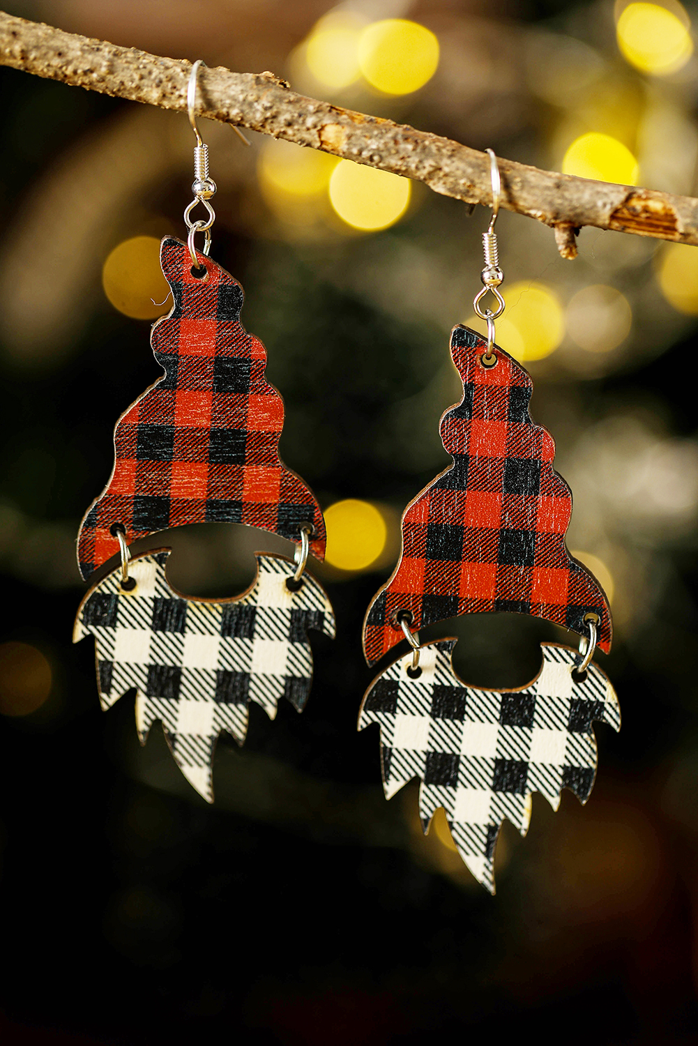 Fiery Red Plaid Print Christmas Dangle Earrings - loveforevers