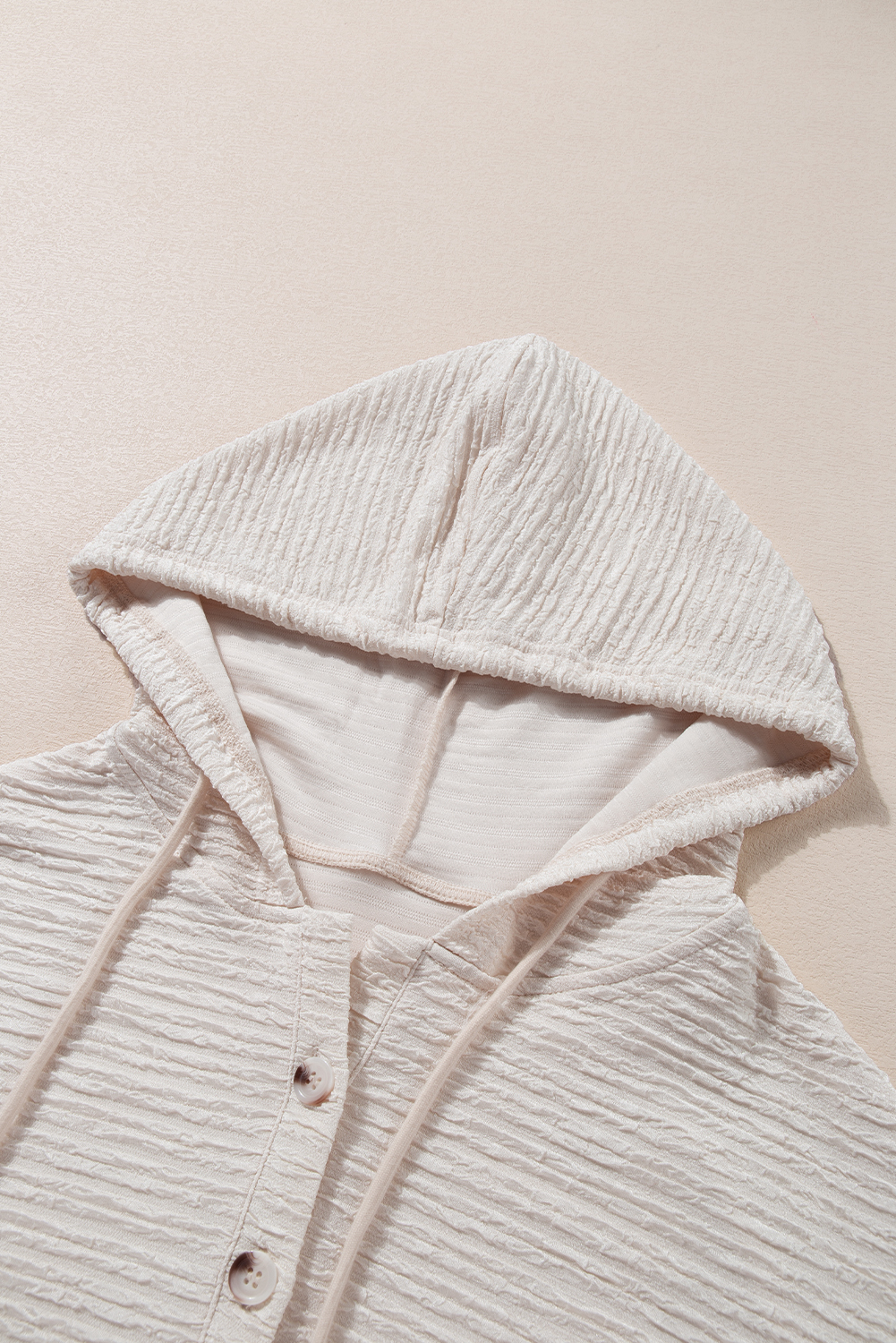 Apricot Solid Textured Drawstring Henley Hoodie - loveforevers