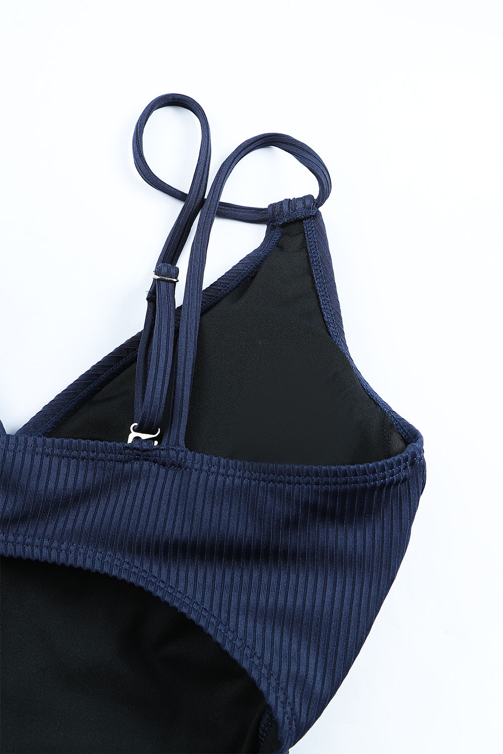 Blue Adjustable Straps Ribbed Knit One Piece Swimsuit - loveforevers