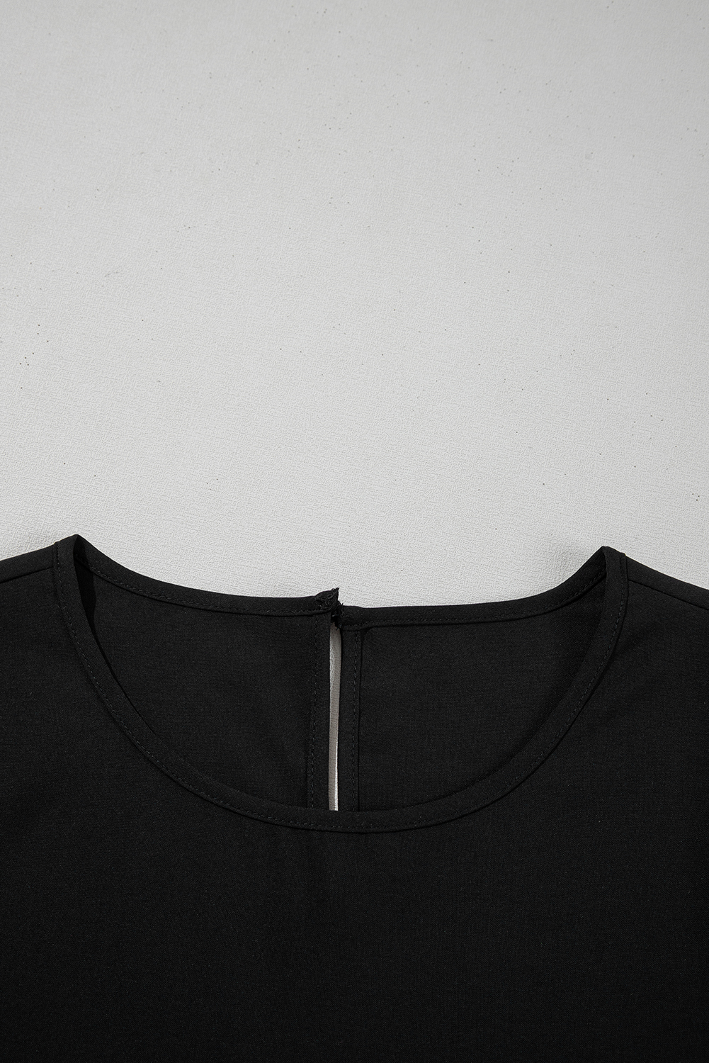 Black Ruffle Trimmed 3/4 Sleeve Round Neck Blouse - loveforevers