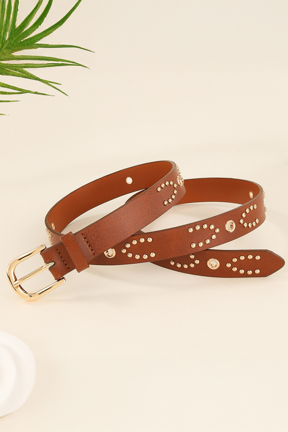 Cinnamon Studded PU Leather Waist Belt - loveforevers