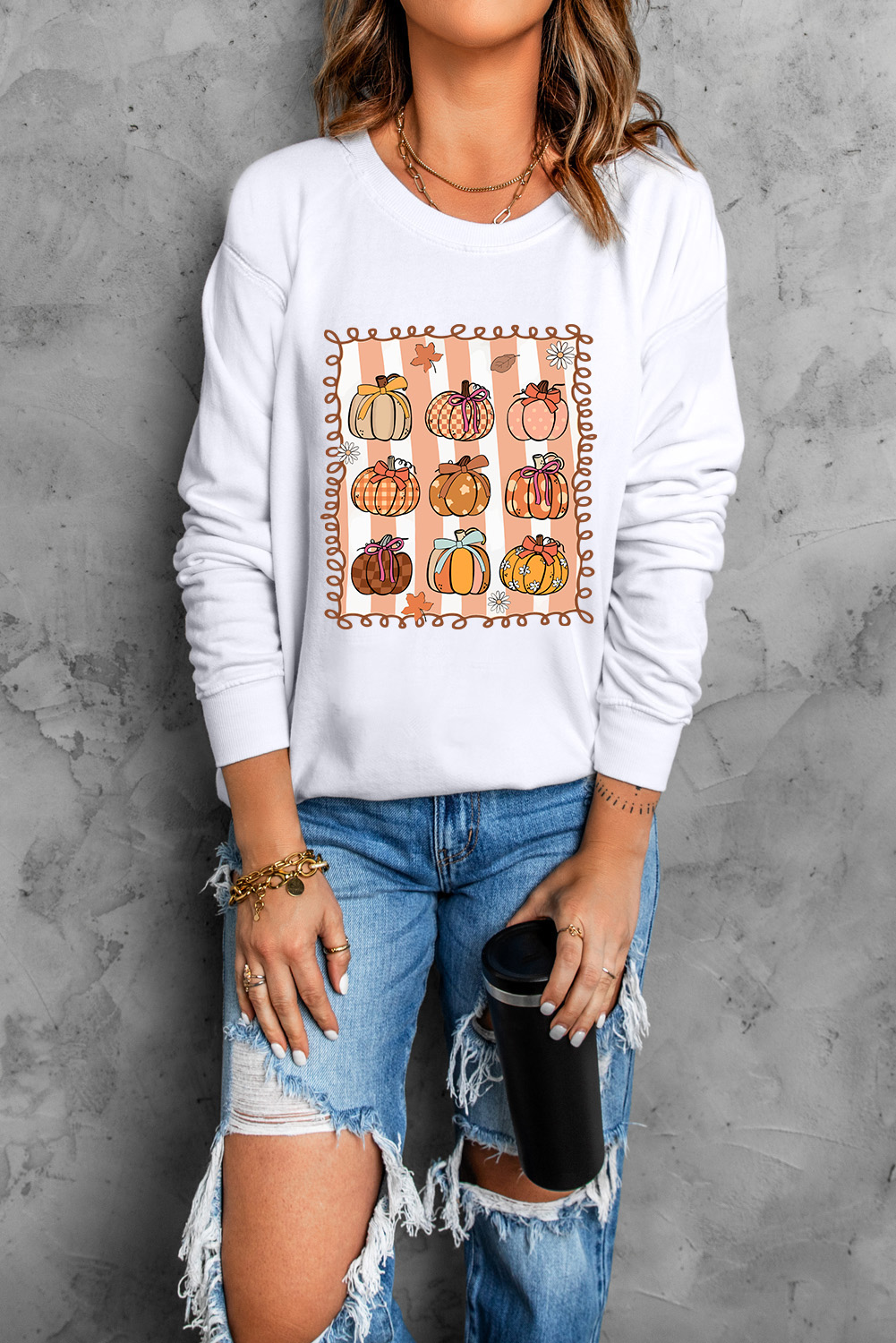 White Fall Bow Pumpkin PNG Sublimation Graphic Sweatshirt - loveforevers
