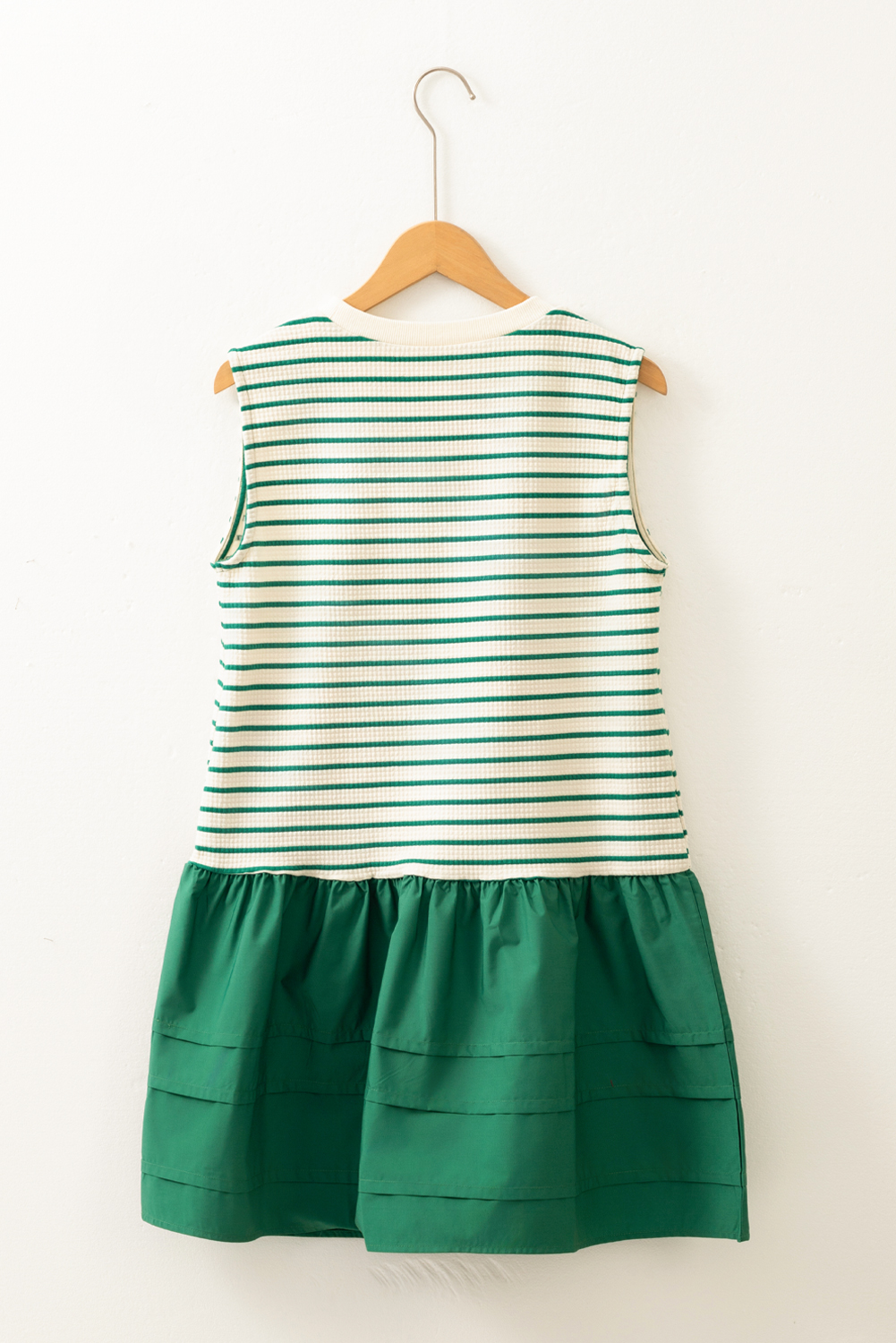 Green Stripe Woven Ruffled Sleeveless Mini Dress - loveforevers