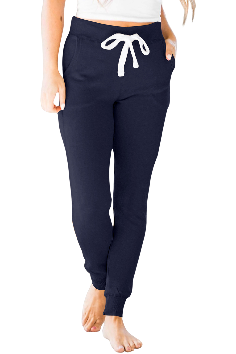 Black Drawstring Elastic Waistband Pocketed Joggers - loveforevers
