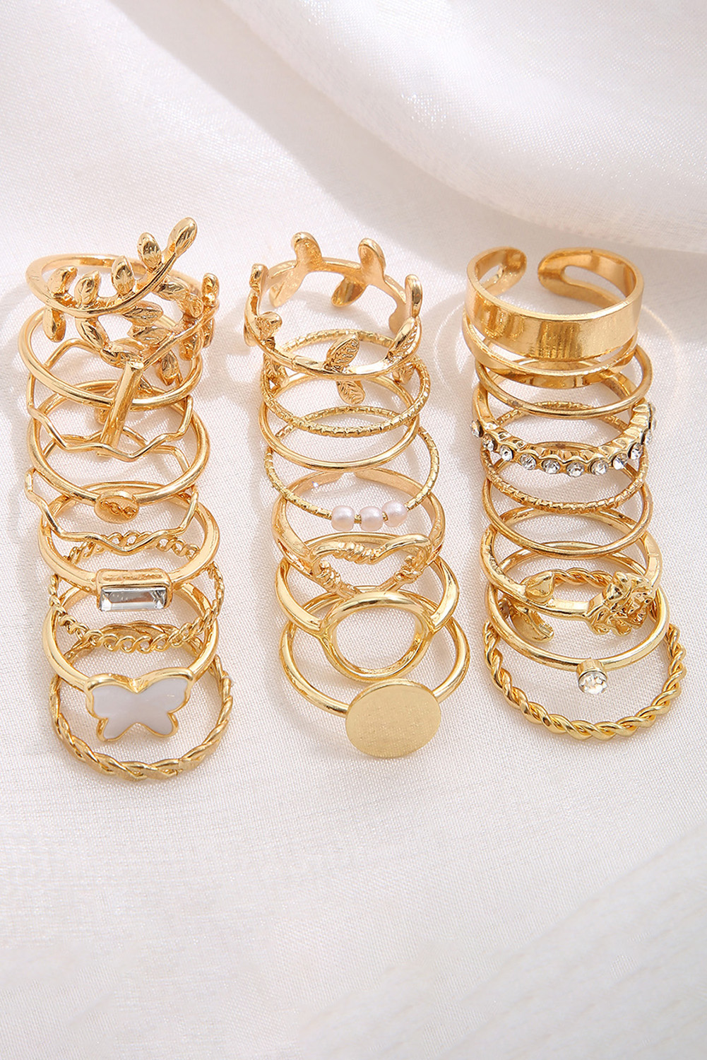 Gold Butterfly Vines Hollowed Heart Geometric 24-piece Ring set - loveforevers