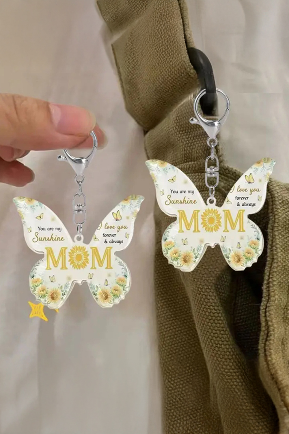Yellow MOM Butterfly Shape Acrylic Keychain - loveforevers