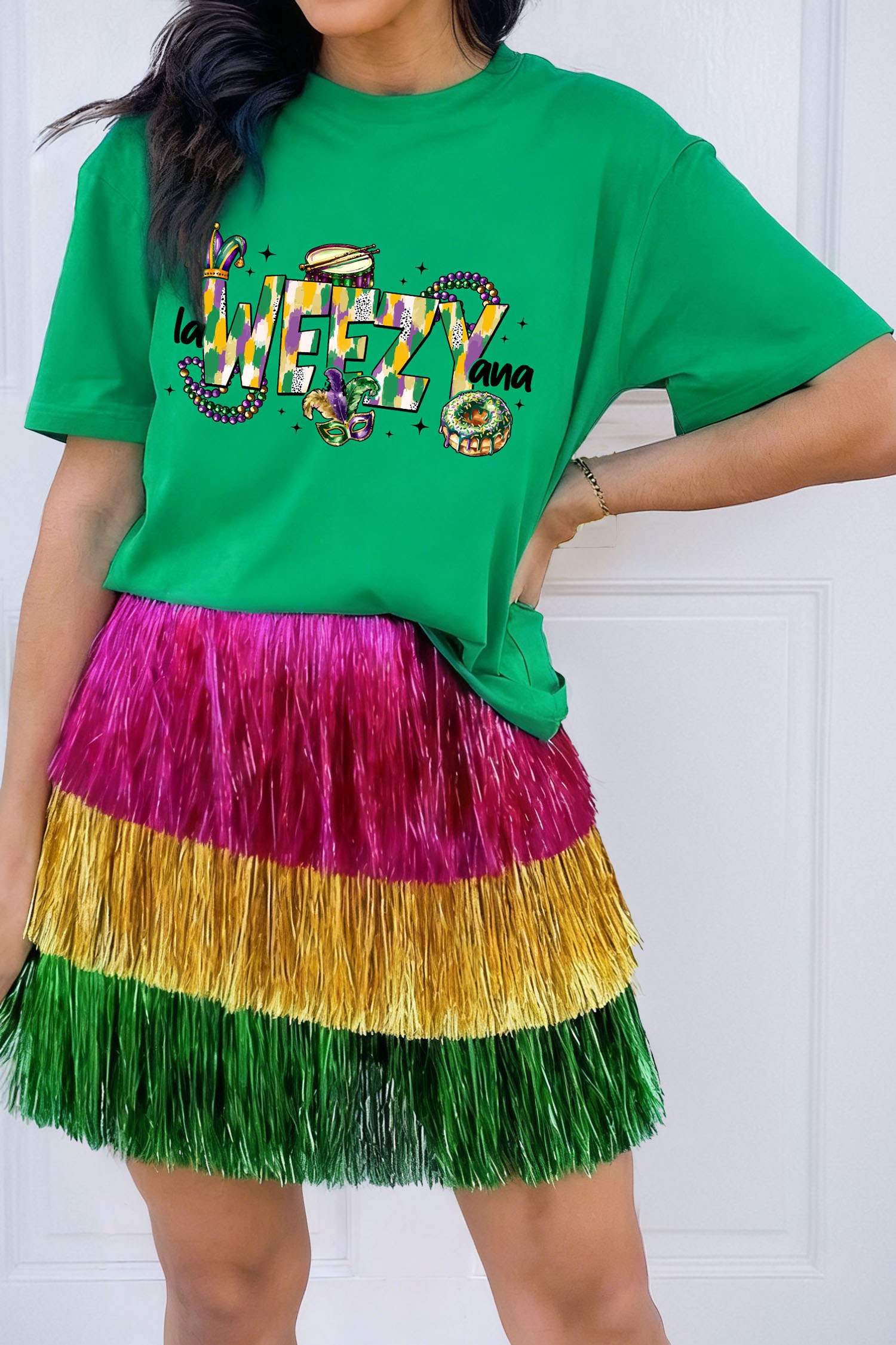 Bright Green Glitter Mardi Gras Mask Graphic T Shirt - loveforevers