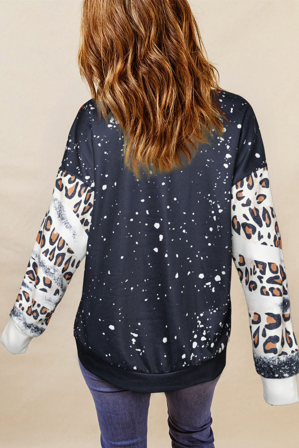 Black Merry&Bright Christmas Nutcracker Printed Leopard Tie Dye Bleached Baggy Sweatshirt - loveforevers