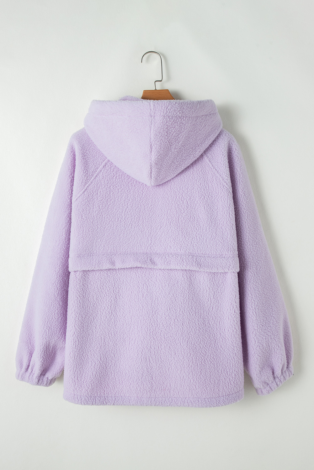 Lavendula Zipped Patch Pocket Fuzzy Drawstring Hoodie - loveforevers