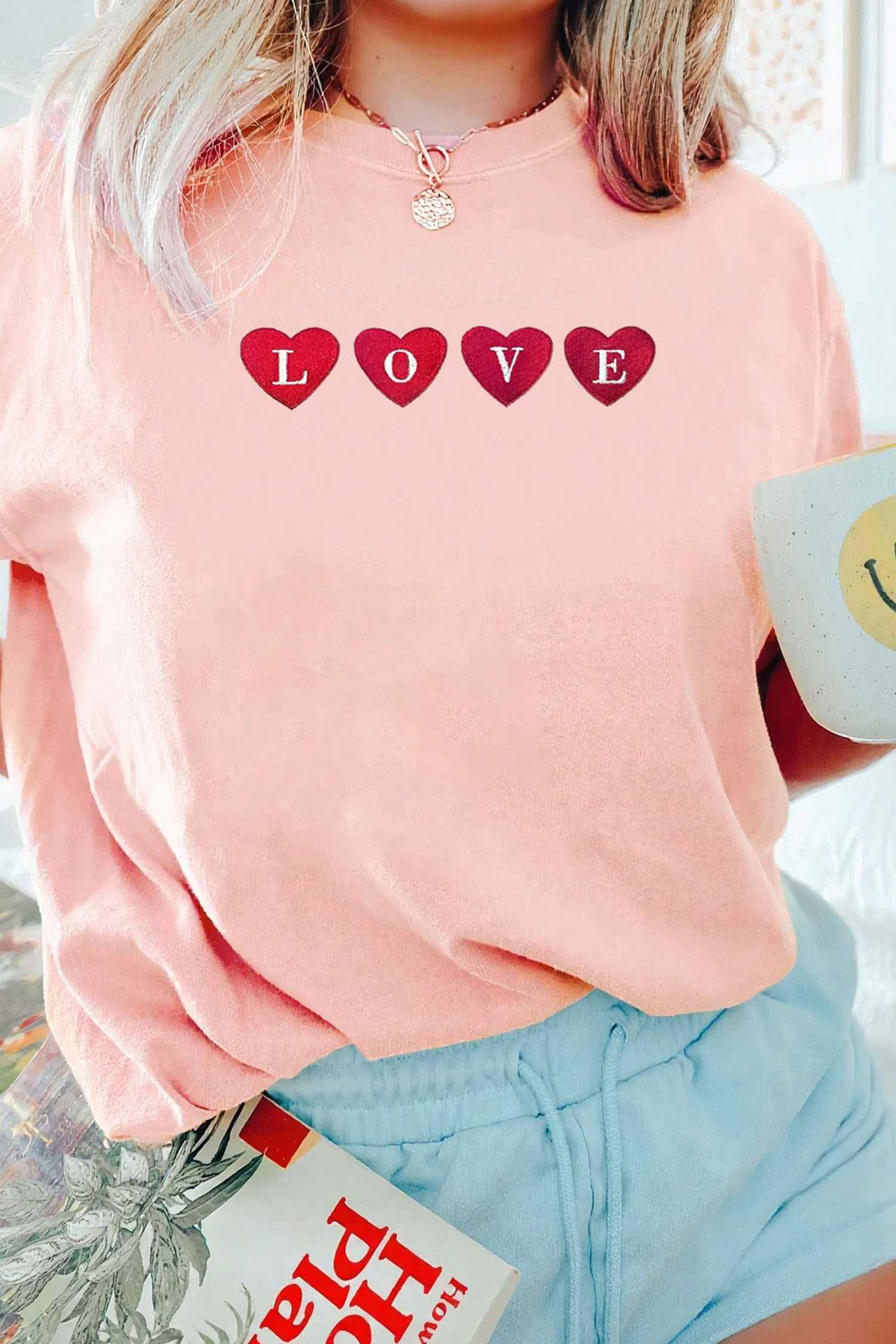 Pink LOVE In Hearts Embroidered Graphic Tee - loveforevers