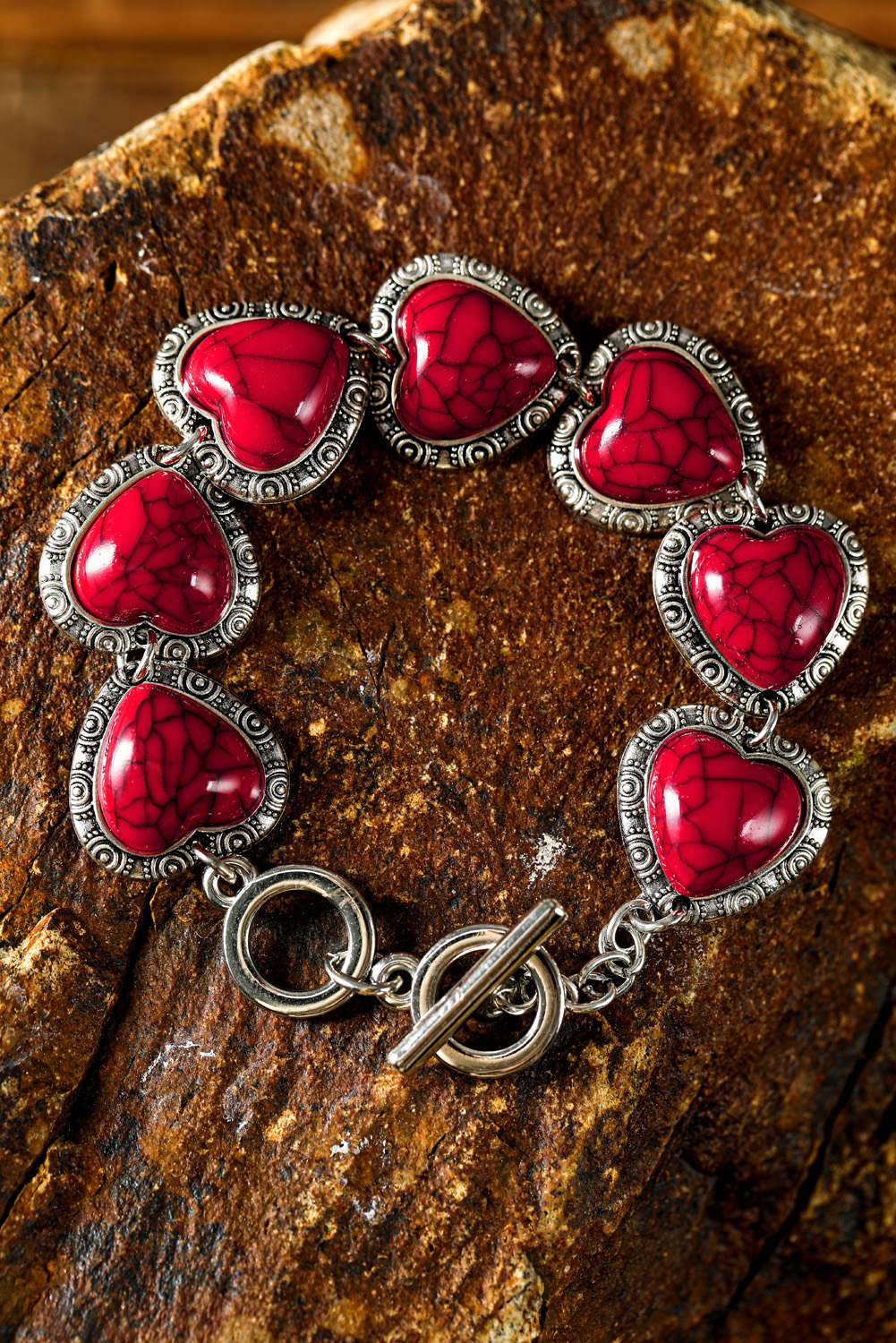 Fiery Red Western Heart Decor Alloy Bracelet - loveforevers