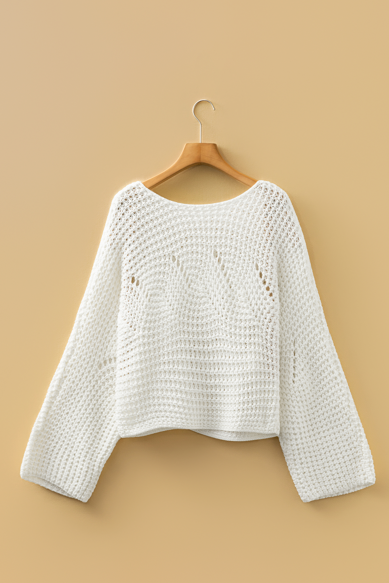 Camel Hollowed Detail Wide Sleeve Loose Pullover Sweater - loveforevers