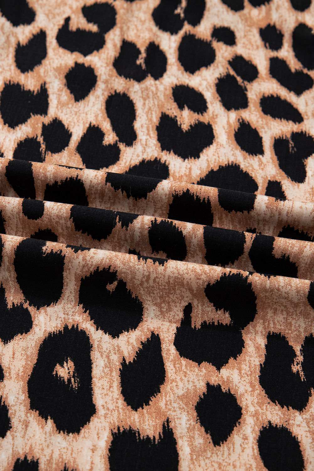 Four Leaf Clover Collared V Neck Smocked Detail Contrast Leopard Trim Bracelet Sleeve Long Dress - loveforevers