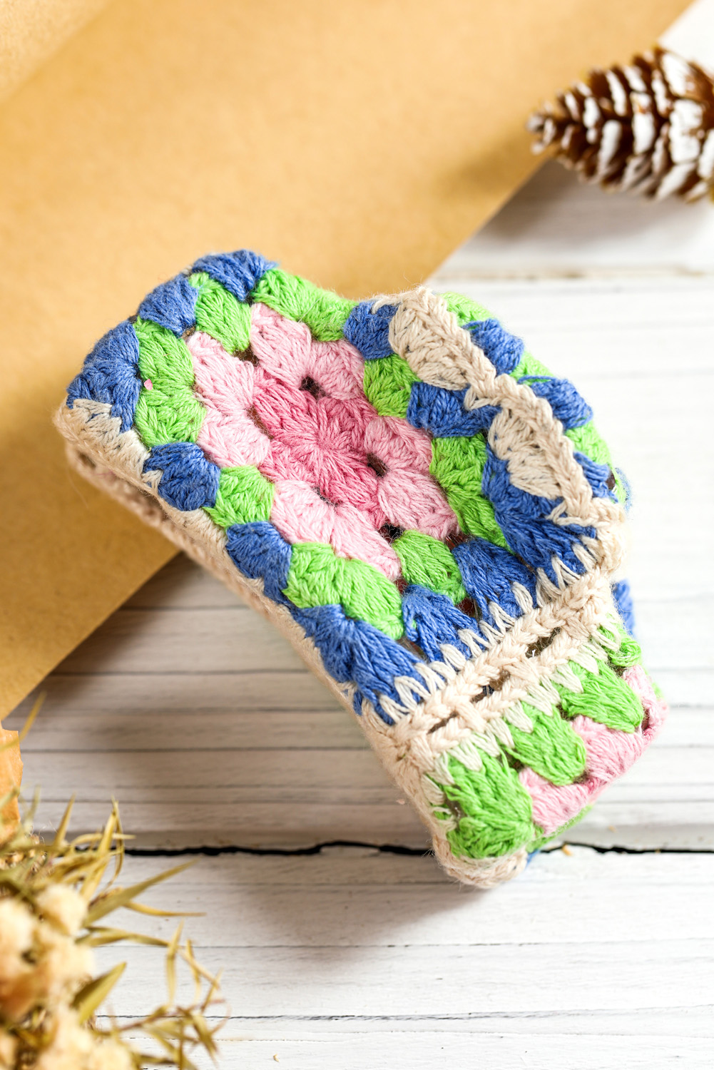 Dark Blue Flower Crochet Cover Hair Clawclip - loveforevers