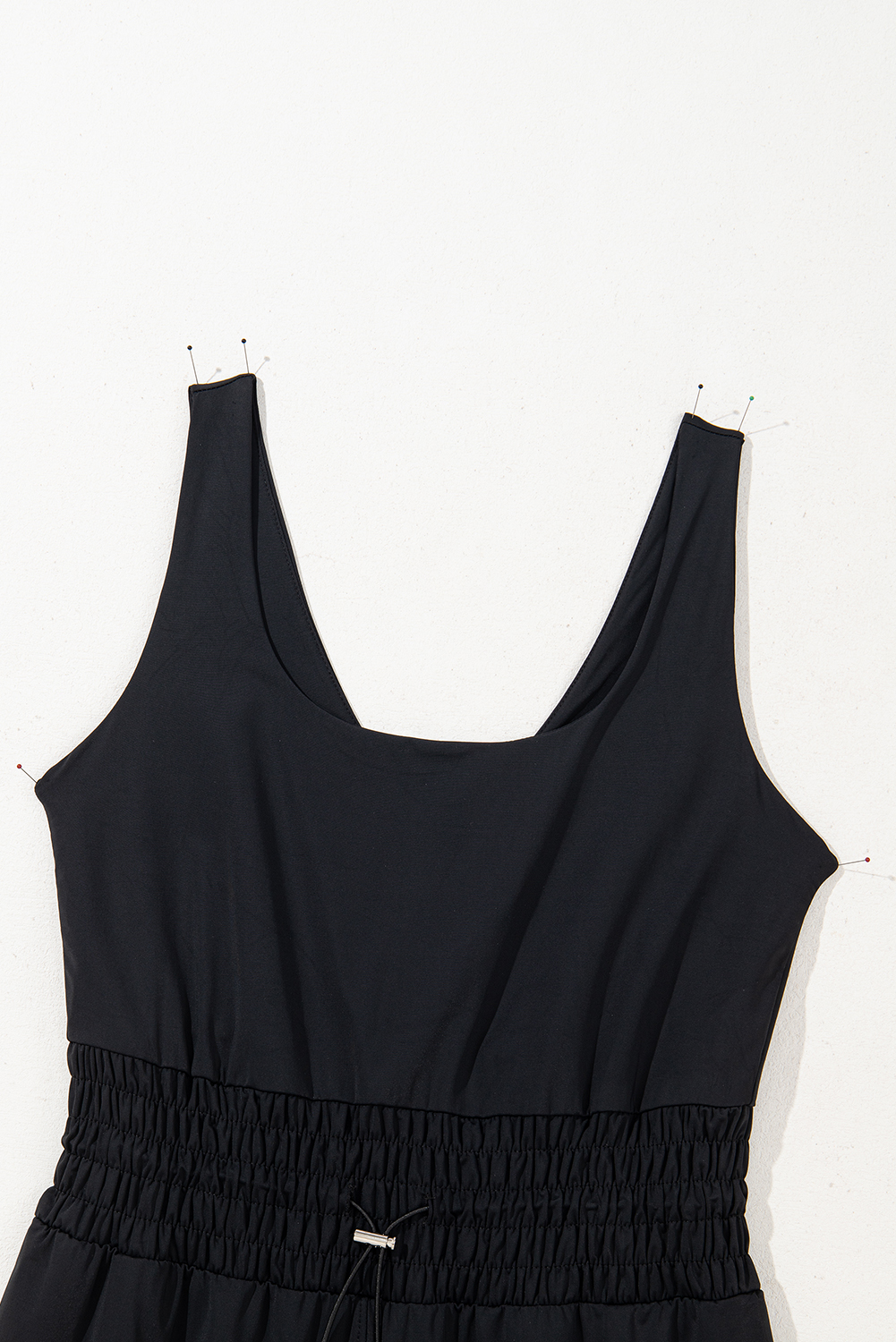 Black Plain Sleeveless Loop Drawstring Cinched Waist Romper - loveforevers