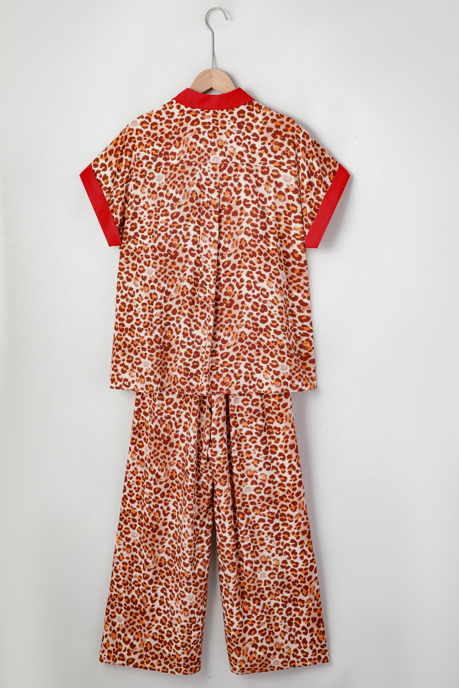 Brown Contrast Trim Leopard Top and Pant Set - loveforevers