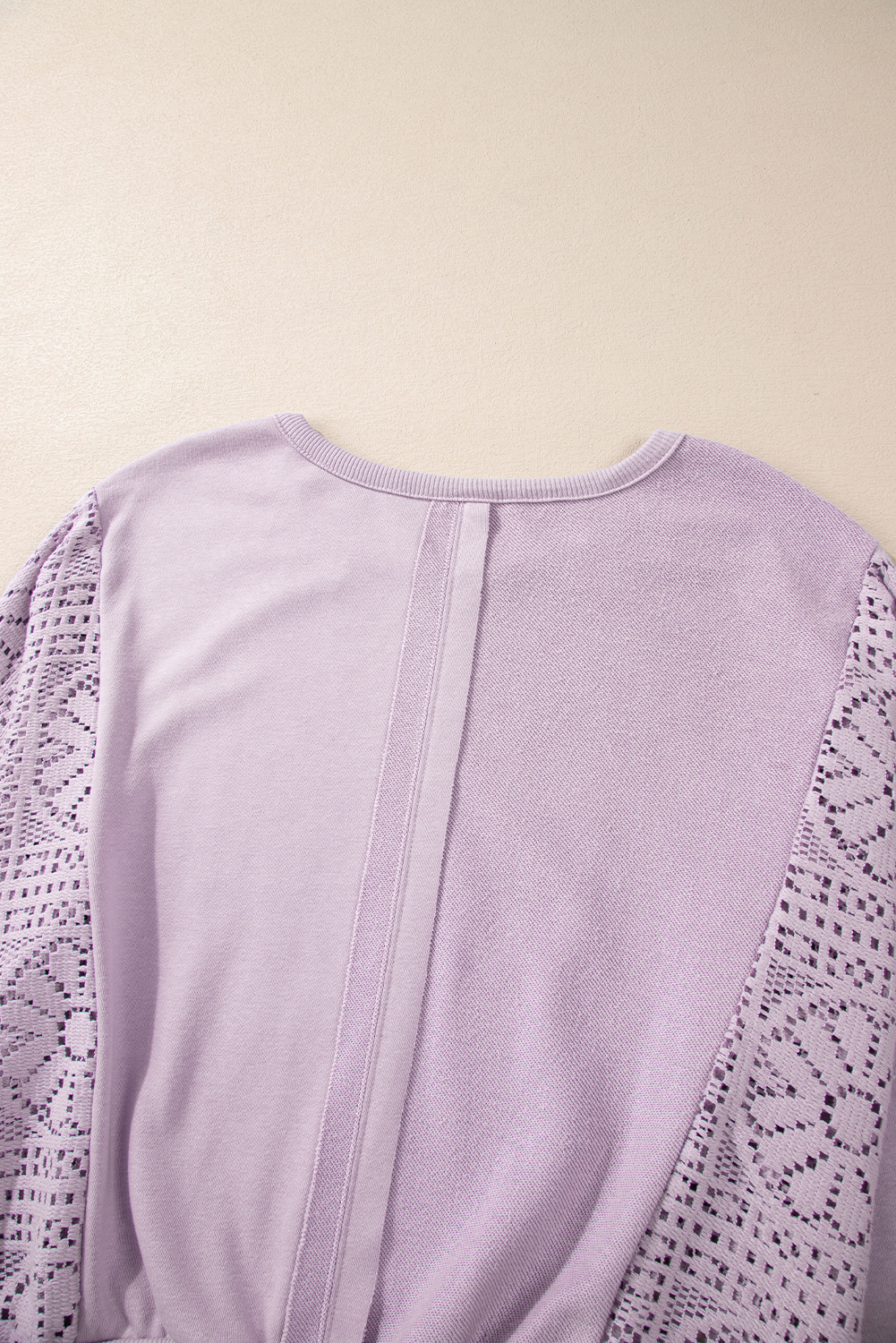Parchment Knit Crochet Exposed Seam Ribbed Trim Sweatshirt - loveforevers