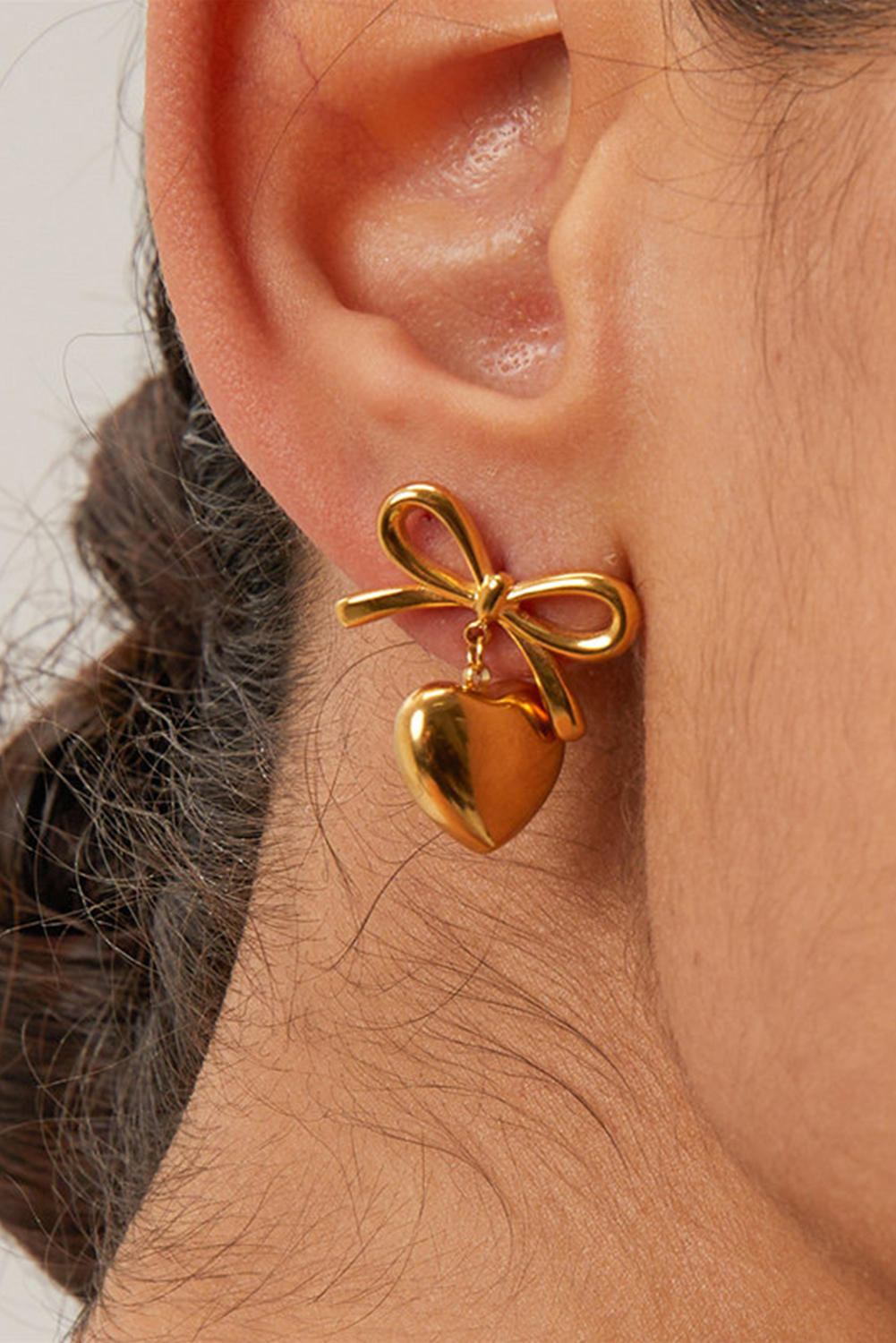 Gold Plated Valentines Heart and Bow Studded Earrings - loveforevers