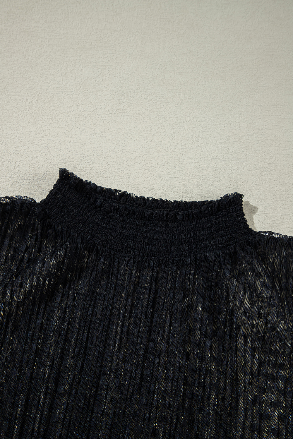 Black Dotty Lace Sheer Mock Neck Long Sleeve Blouse - loveforevers