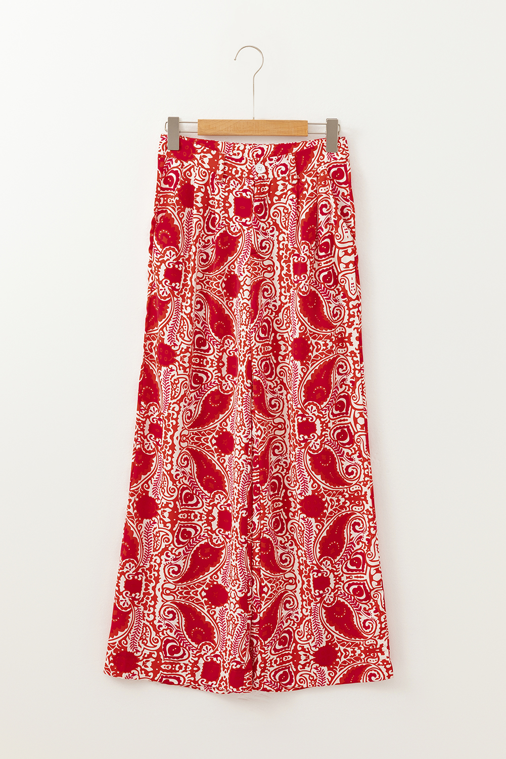 Red Paisley Printed Buttoned High Waist Straight Leg Pants - loveforevers