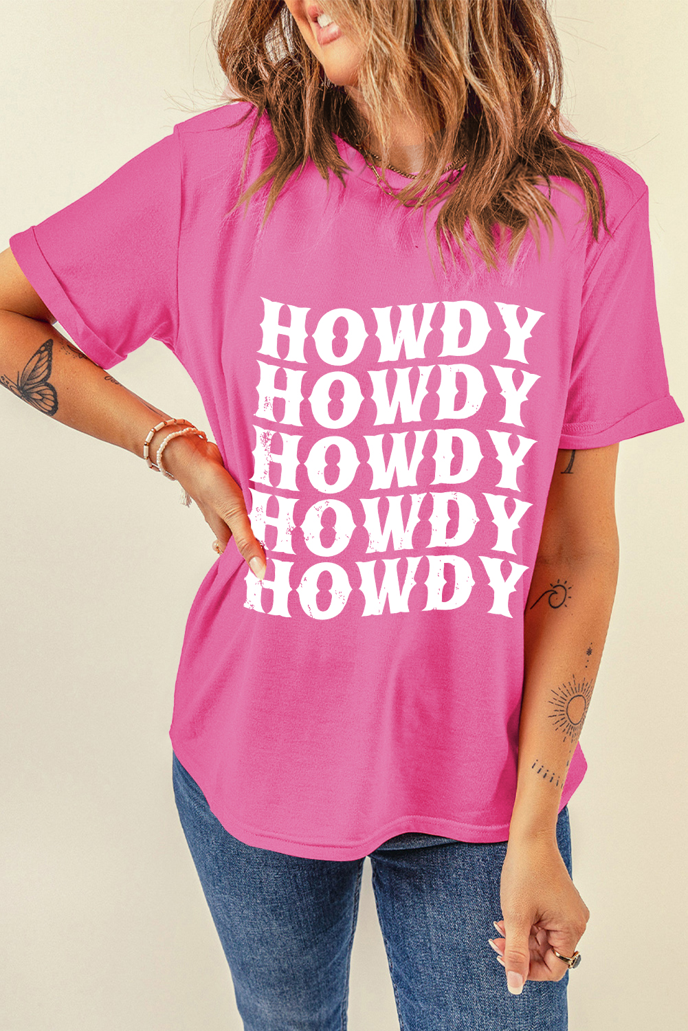 Sachet Pink HOWDY Graphic Western Crew Neck Tee - loveforevers
